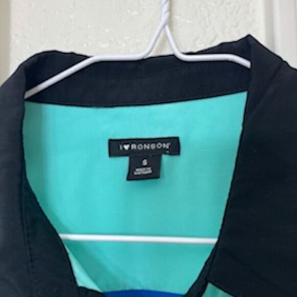 I Heart Ronson Bright Color Blocked Long Sleeve Button Up Shirt Dress Size Small - Picture 3 of 11